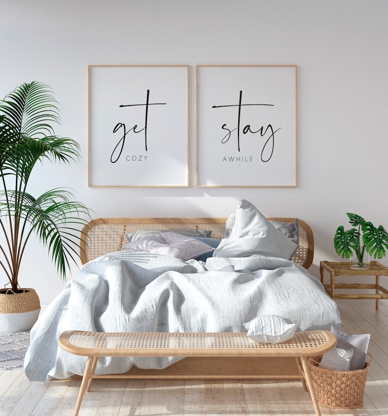 Guest Room Prints Get Cozy Stay Awhile Wall Art Set of Etsy