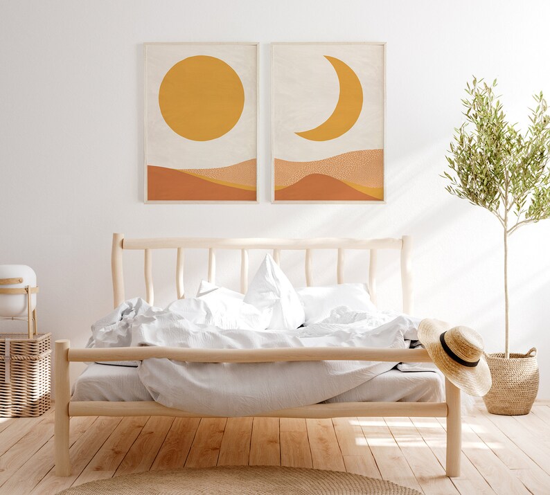 Boho Wall Decor Above Bed Printable Abstract Set Boho Wall Etsy