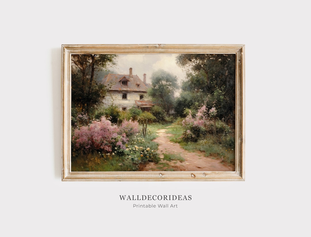 Vintage Garden Print | Antique Landscape Painting | Vintage Print ...