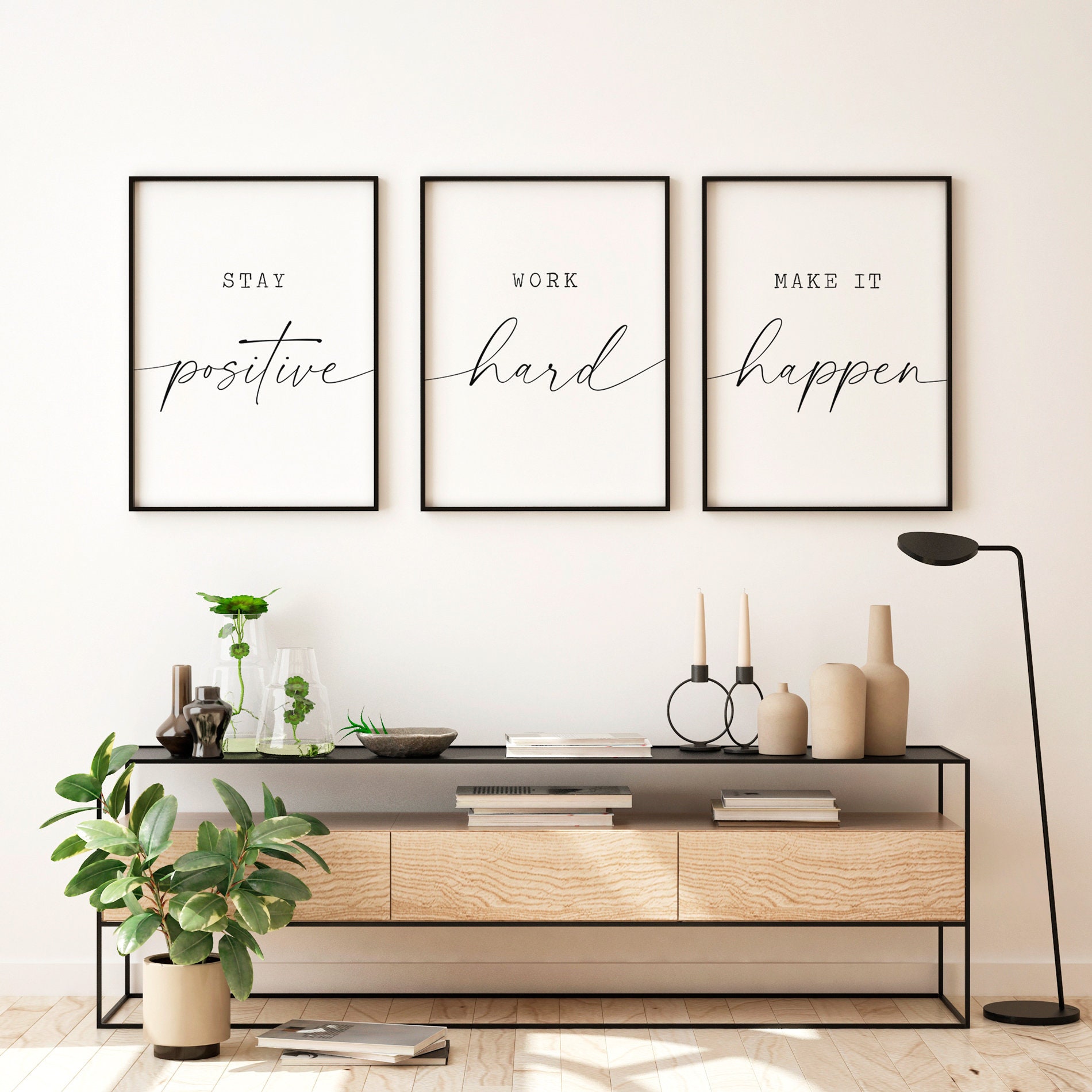 Set 3 Poster Motivazionali Stay Positive Work | Stampe Artistiche 20x25 Cm | Decorazione Parete Ufficio E Casa