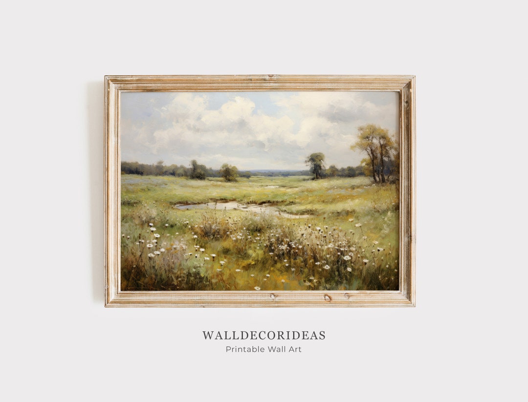 Wildflower Field Landscape | Vintage Art Print | Farmhouse Wall Decor ...
