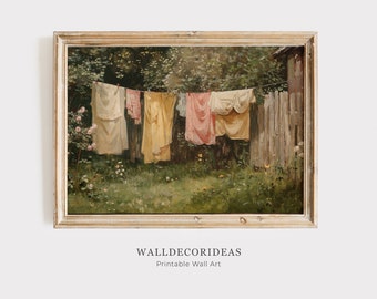 Laundry Room Art | Farmhouse Wall Decor | clothesline prints | Antique Wall Art | Country Art Print | Laundry Room Art Clothesline Printable
