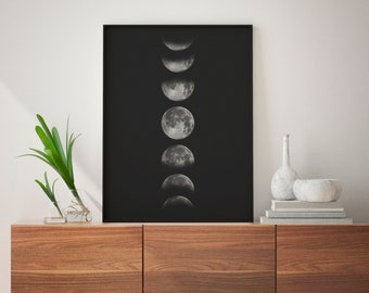 Lunar Moon Print, Mond Affiche, Moon Prints Wall Art, Moon Cycle, Phases of the Moon, Moon Phases Printable, Moon Poster, Digital Download