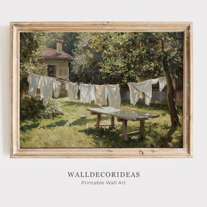Vintage Farmhouse Laundry Room Art | Country Style Oil Painting | Rustic Home Decor | Poster Print, Summer Landscape | Printable Wall Art