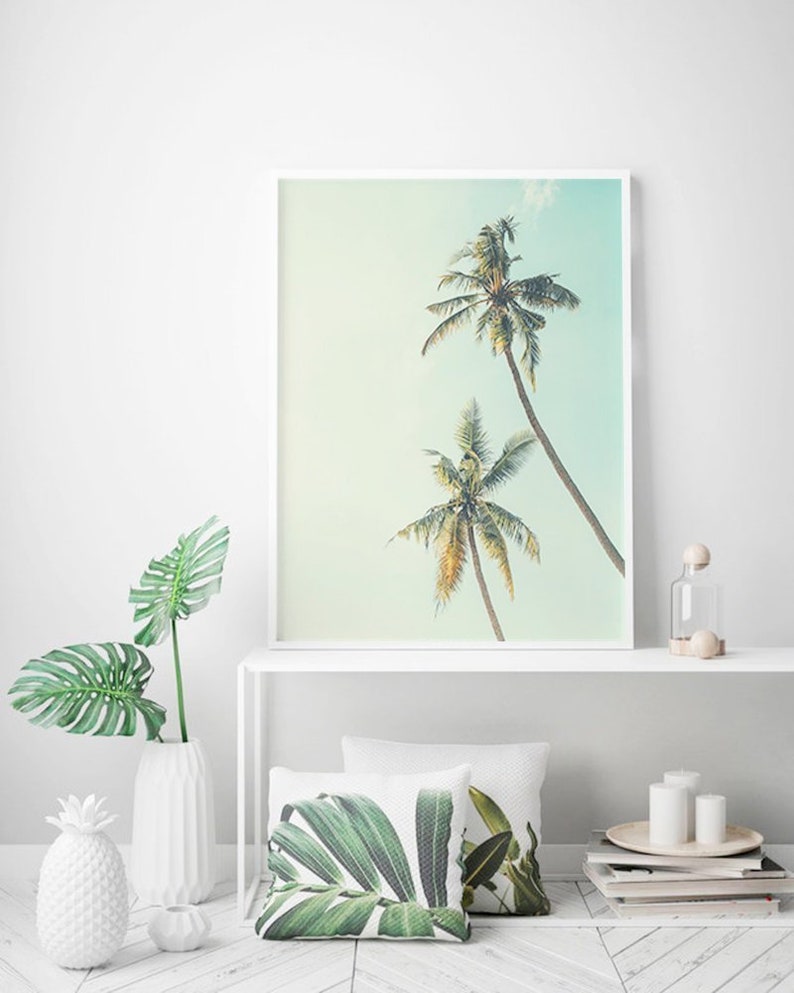 Plantas en vivo, hoja de palma, Verano Svg, Palm Tree Print, decoración de la sala de estar, arte de la pared de California, arte de la pared costera, regalo de los amantes de la playa imagen 1