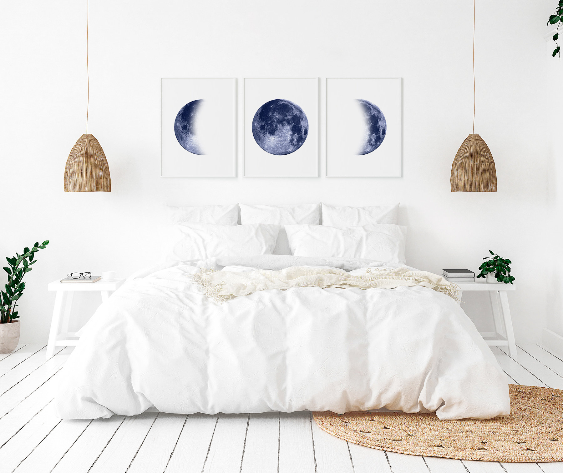 Moon Bedroom Decor Set of 3 Printable Wall Art Bedroom Wall Etsy