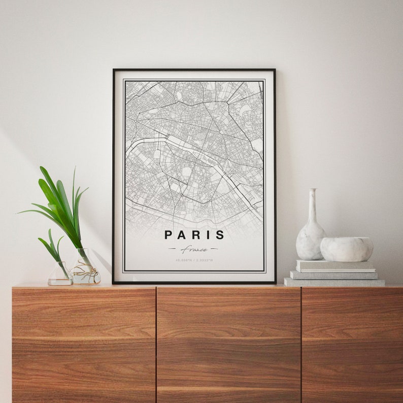 Paris Map Print Printable Map of Paris City Map Art Paris - Etsy