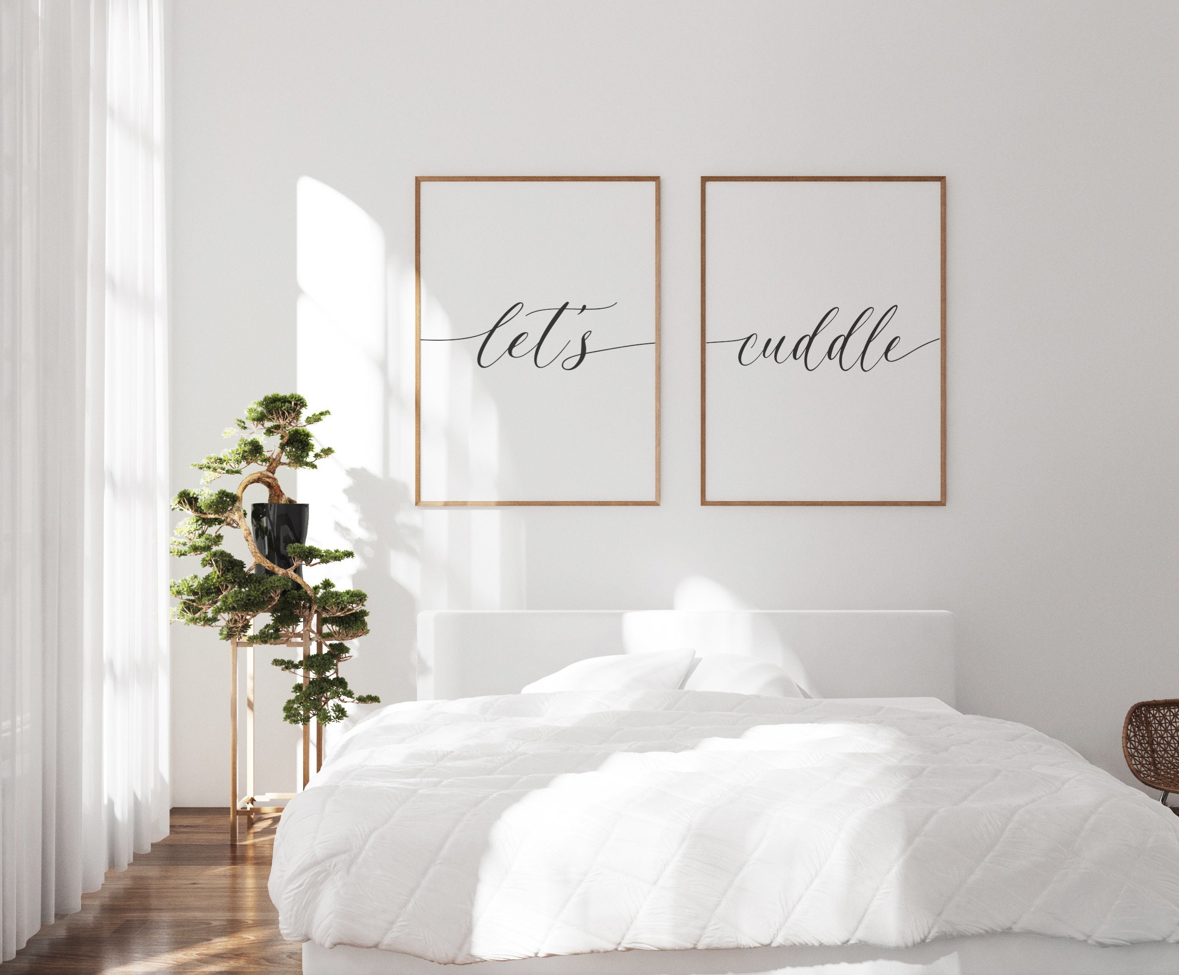 Cartello Parete Let's Snuggle Per Camera Da Letto – Scritta Romantica, Cornice In Legno, 16x42 Cm, Dazingart