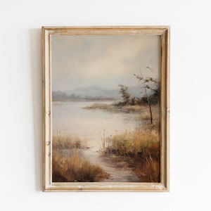 Vintage Lake Landscape Painting | Vintage Print | Farmhouse Wall Decor | Rustic Decor | Autumn Wall Art | PRINTABLE WALL ART