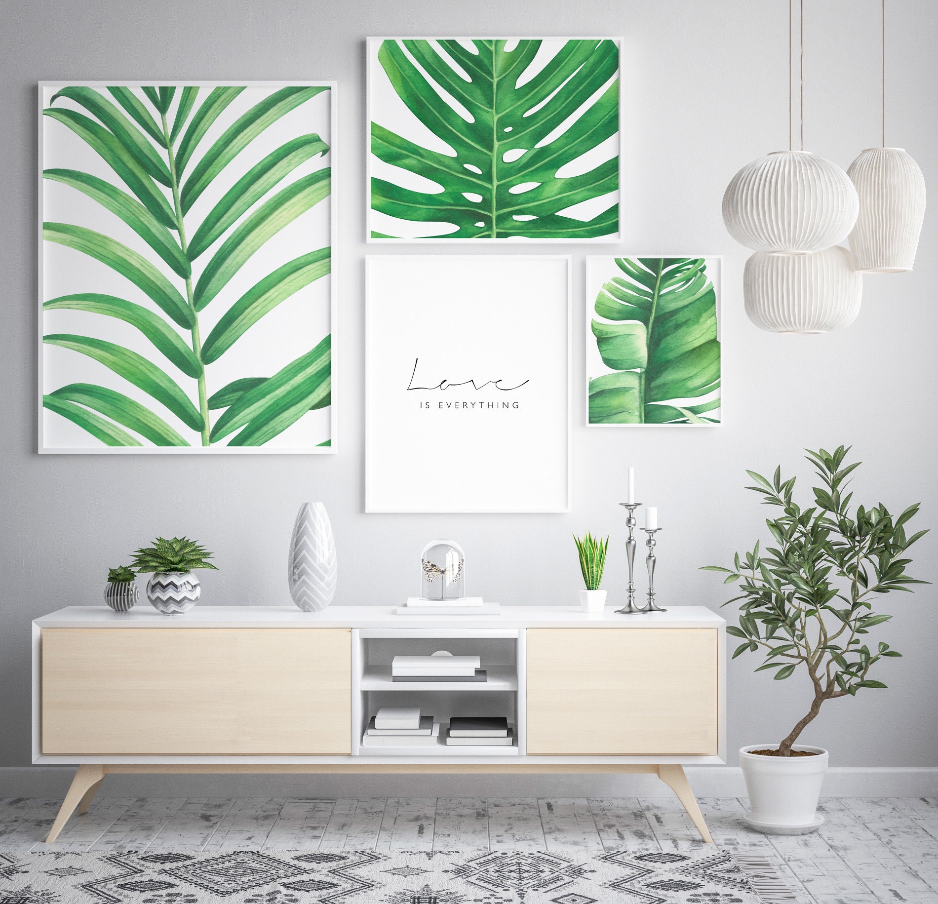 Set of 3 Tropical Leaf Print, Botanical Wall Art, Monstera Leaf, Banana ...