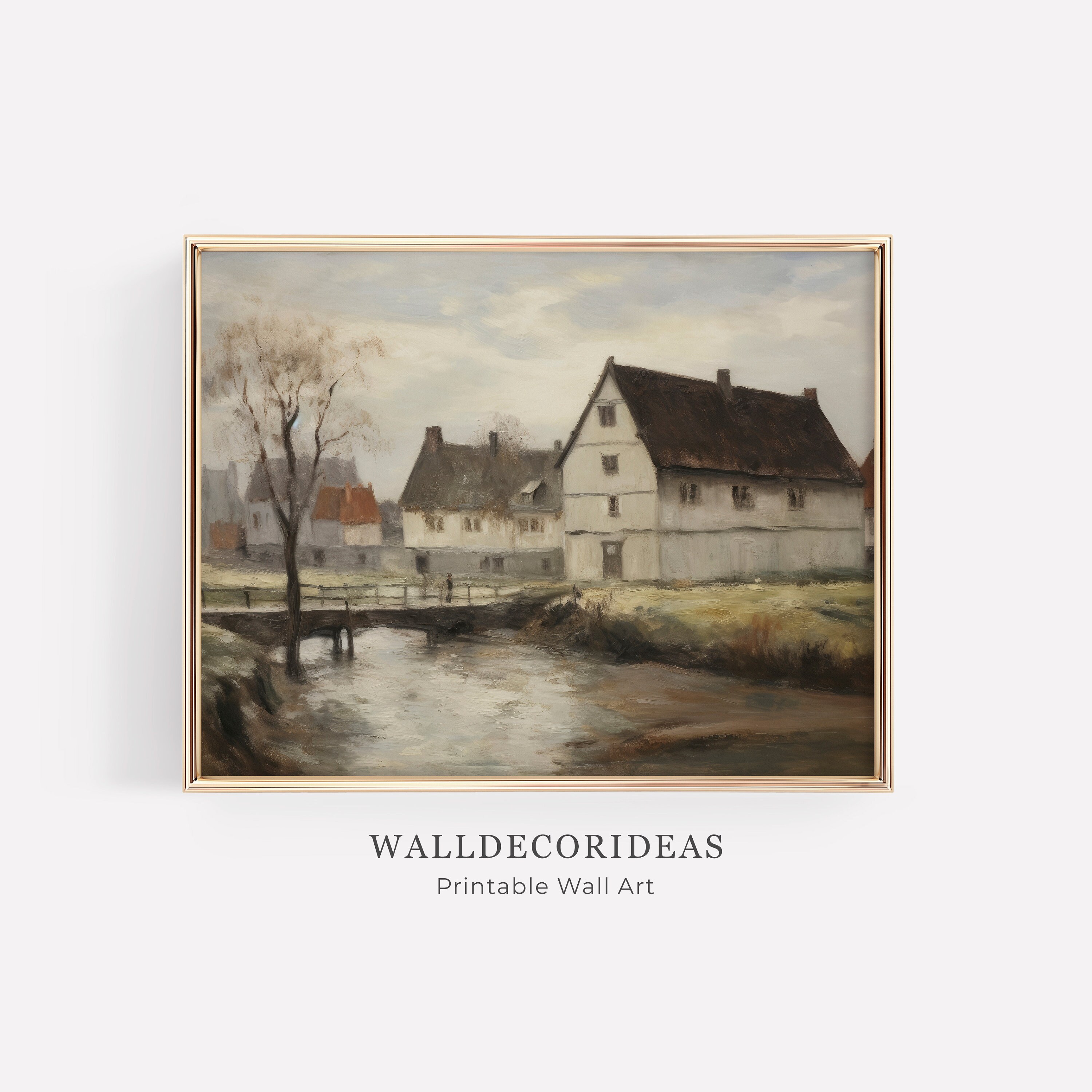 Vintage European Villa Landscape Wall Art | French Country Painting ...