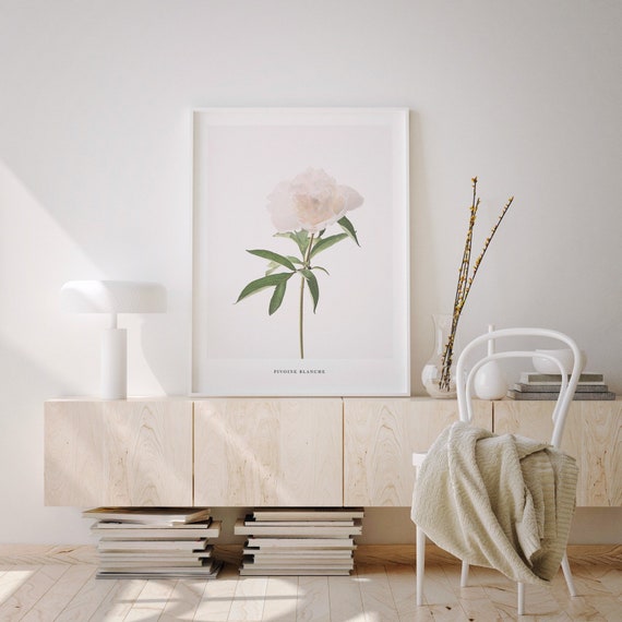 Peony Print Wall Art, Flower Printable, Botanical Print, White Peony Print, Bedroom Wall Art, Herb Prints, Flower Minimal, Digital Download