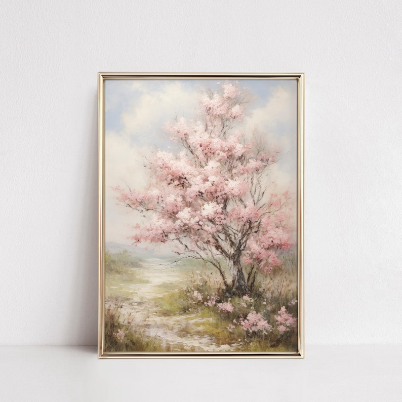 Vintage Tree Print | Pink Tree Painting | Cottage Wall Art Decor | Pink ...