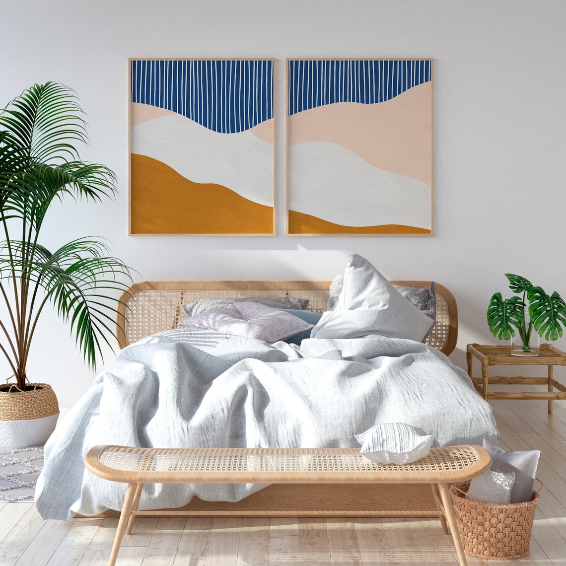 Bedroom Boho Decor Abstract Wall Art Printable Set of 2 | Etsy