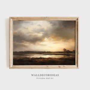 Antique Moody Watercolor Landscape Painting | Brown Dark Artwork | Vintage Woodland Oil Painting | PRINTABLE WALL ART
