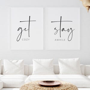 Guest Room Prints, Get Cozy Stay Awhile Wall Art, Set of Prints Wall ...