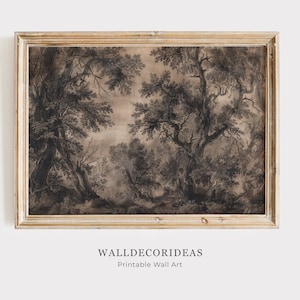Vintage Watercolor Painting | Moody Landscape Print | Country Wall Decor | Brown Dark Artwork | Vintage Woodland Prints | Printable Wall Art