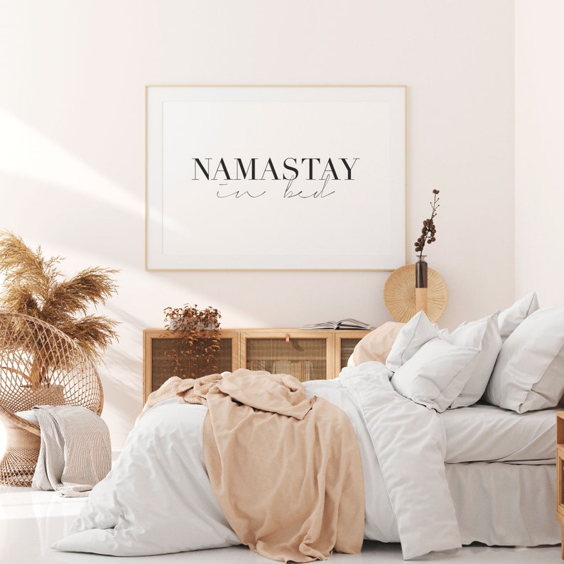 Namastay in Bed, Bedroom Wall Art, bedroom posters, Modern Minimalist Art, Scandinavian print, Typography Print, Namaste wall art, DIGITAL image 1