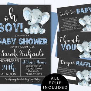 Blue Elephant Baby Shower Invite Chalkboard Baby Shower Invitations Blue Elephant Boy Baby Shower Elephant Baby Shower Boy Invitations