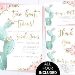 Taco Bout Twins Baby Shower Invitation Fiesta Baby Shower Invite Floral Cactus Twins Invite Cinco De Mayo Fiesta Baby Shower Southwestern