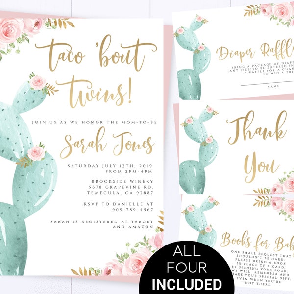 Taco Bout Twins Baby Shower Invitation Fiesta Baby Shower Invite Floral Cactus Twins Invite Cinco De Mayo Fiesta Baby Shower Southwestern