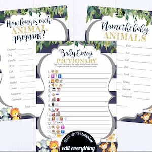 Safari Baby Shower Spiel Paket Junge Dschungel Tier Baby Shower Spiele Safari Baby Shower Spiele Giraffe Elefant Löwe Baby Shower Spiel Set
