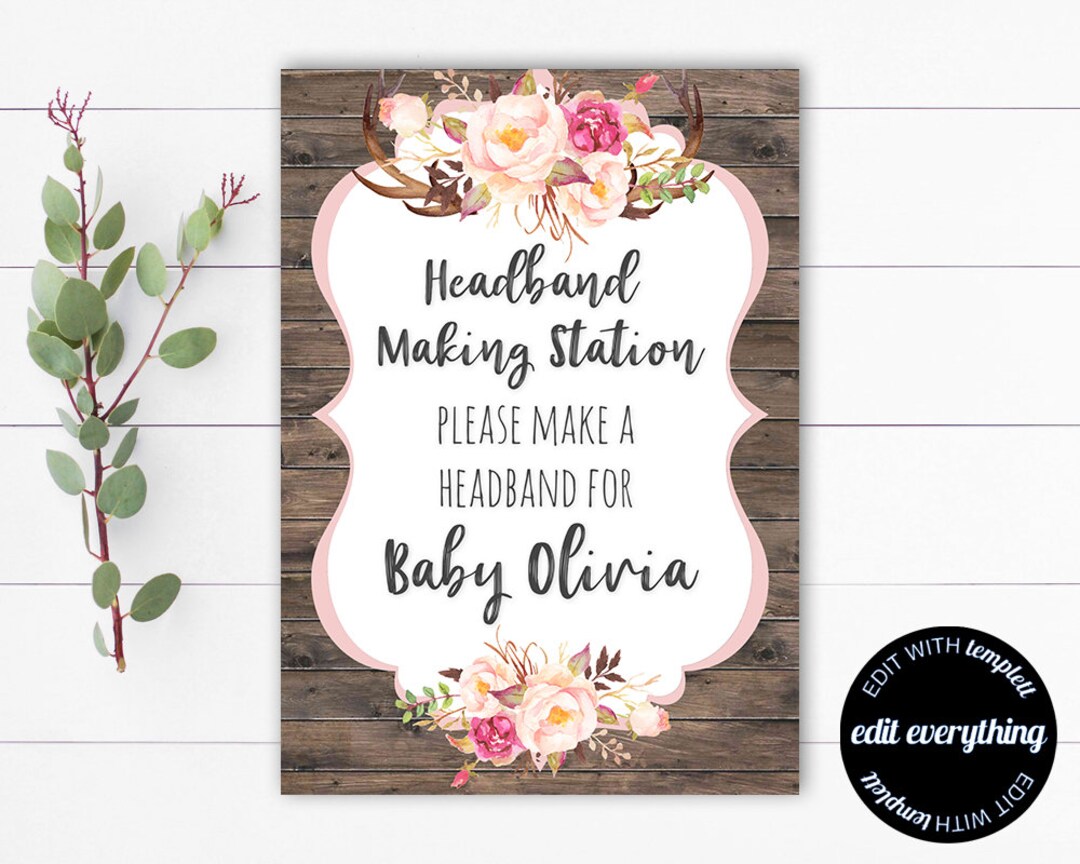 Floral Baby Shower Headband Station Sign Floral Baby Shower Etsy