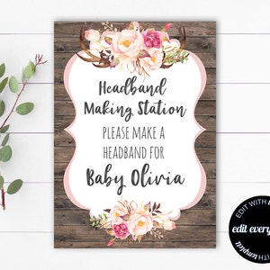 Floral Baby Shower Headband Station Sign Floral Baby Shower Headband Sign Headband Station Printable Baby Shower Rustic Headband Sign