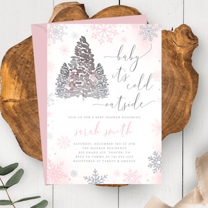 Editable Baby Its Cold Outside Baby Shower Invitation Winter Baby Shower Girl Blush Pink Snowflake Invite Winter Wonderland Baby Invitation