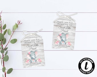 Elephant Baby Shower Gift Tags Floral Baby Shower Gift Tags Boy Baby Shower Tags Baby Shower Thank You Tags Pink Baby Shower Favor Tags