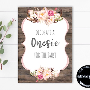 Floral Baby Shower Decorate A Onesie Station Sign Floral Baby Shower Onesie Sign Decorate A Onesie Station Printable Baby Shower Onesie Sign