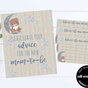Bär Ratschläge für neue Mama Aktivität Ratschläge für Mama Baby Shower Zeichen Mond und Sterne Baby Shower Beratung Aktivitätsratschläge für Mama Zeichen und Karten