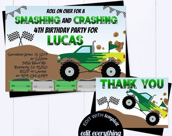 Monster Truck cumpleaños fiesta invitación camión invitación camión cumpleaños fiesta niño cumpleaños Monster Truck invitar Monster Truck tema