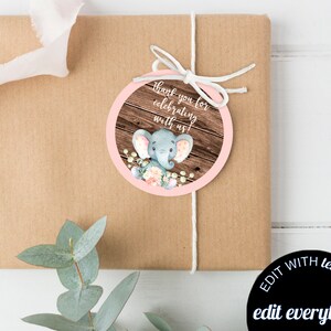 Elephant Baby Shower Gift Tags Floral Baby Shower Gift Tags Girl Baby Shower Tags Baby Shower Thank You Tags Pink Baby Shower Favor Tags