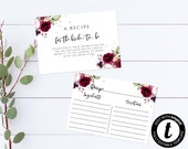 Floral Bridal Shower Recipe Card Gold Recipe Card Insert Bridal Shower Bring A Recipe Card And Insert Please Bring A Recipe Card And Insert