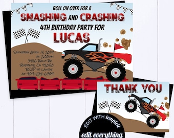 Monster Truck cumpleaños fiesta invitación camión invitación camión cumpleaños fiesta niño cumpleaños Monster Truck invitar Monster Truck tema
