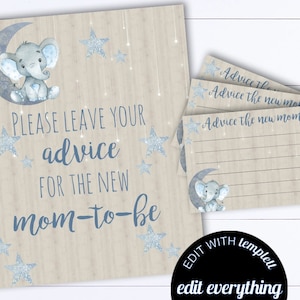Elefant Ratschläge für neue Mama Aktivität Ratschläge für Mama Baby Shower Zeichen Elefant Baby Shower Beratung Aktivität Ratschläge für Mama Zeichen und Karten MD2