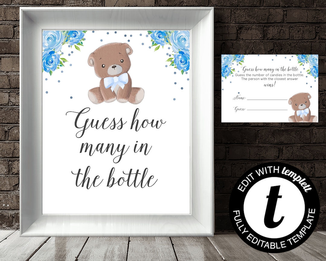 Bear Bottle Guessing Game Guess How Many Baby Shower Games Teddy Bear