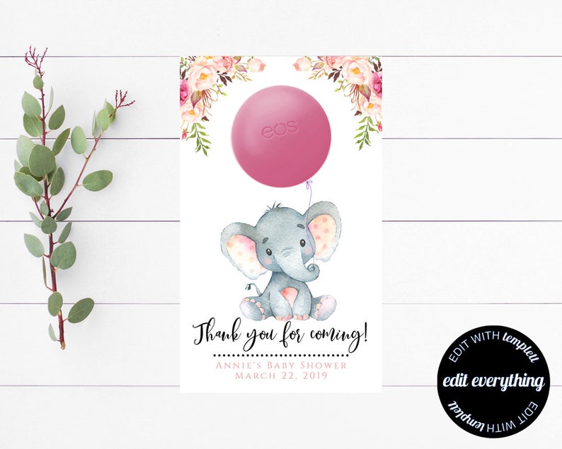 Elephant Baby Shower EOS Party Favor Baby Shower EOS Chapstick Favor Girl Baby Shower Party Favor Baby Shower Thank You EOS Party Favor image 1