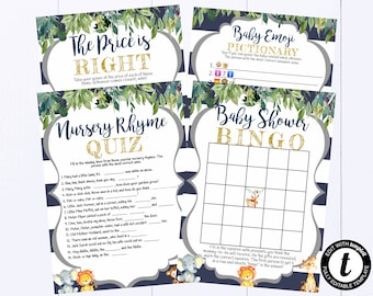 Safari Baby Shower Game Package Boy Jungle Animal Baby Shower Games Safari Baby Shower Games Giraffe Elephant Lion Baby Shower Game Set