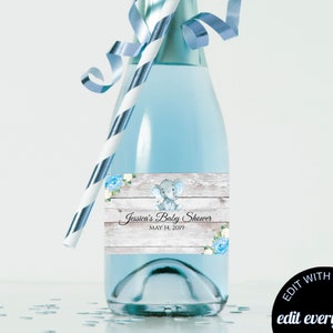 Elephant Baby Shower Mini Champagne Labels Blue Baby Shower Favor Mini Champagne Labels Baby Shower Champagne Labels Champagne Bottle Labels