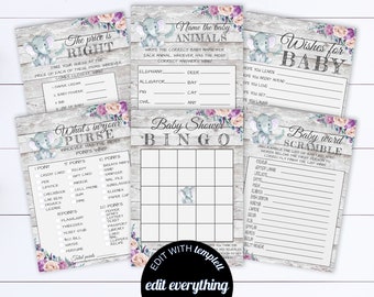 Elephant Baby Shower Games Printable Baby Shower Games Package Baby Shower Activity Printable Baby Shower Bingo Baby Shower Printable Game