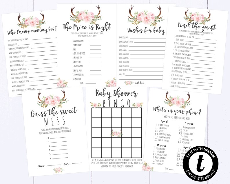 Boho Party Baby Shower Games Printable Baby Shower Games - Etsy