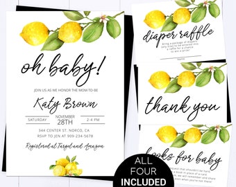 Lemon Baby Shower Invitation Citrus Baby Shower Invite Gender Neutral Baby Shower Lemon Invitation Oh Baby Baby Shower Invitation