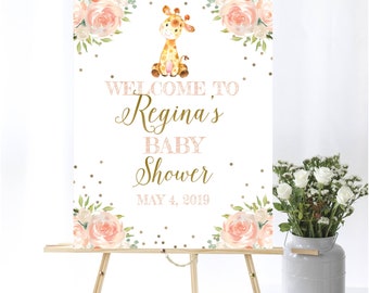 Giraffe Baby Shower Welcome Sign Baby Welcome Sign Pink Baby Shower Decor Welcome Shower Sign Printable Giraffe Welcome Sign Pink And Gold