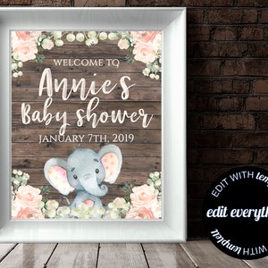 Pink Elephant Baby Shower Welcome Sign Baby Welcome Sign Pink Baby Shower Decor Welcome Shower Sign Printable Elephant Welcome Sign