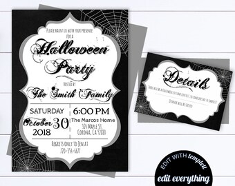 Halloween Invitations Editable Halloween Party Invitations Halloween Invites Halloween Printable Invites Adult Halloween Party Invitations