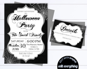 Halloween Invitations Editable Halloween Party Invitations Halloween Invites Halloween Printable Invites Adult Halloween Party Invitations