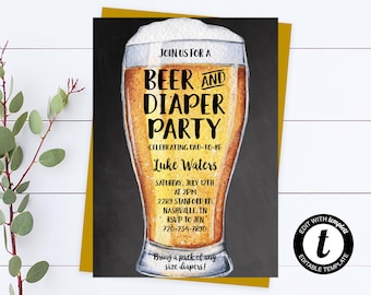 Beer And Diaper Baby Shower Invitation Dudes And Diapers Baby Shower Invite Beer Baby Shower Invite Dad Diaper Shower Huggies And Chuggies