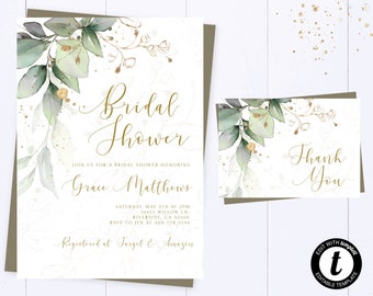 Greenery Bridal Shower Invitation Gold Bridal Shower Invite Herb Bridal Shower Invite Eucalyptus Bridal Shower Invite Botanical Invitation